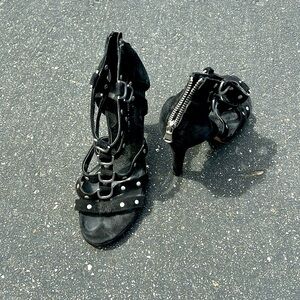 Vaneli high heel suede caged sandals